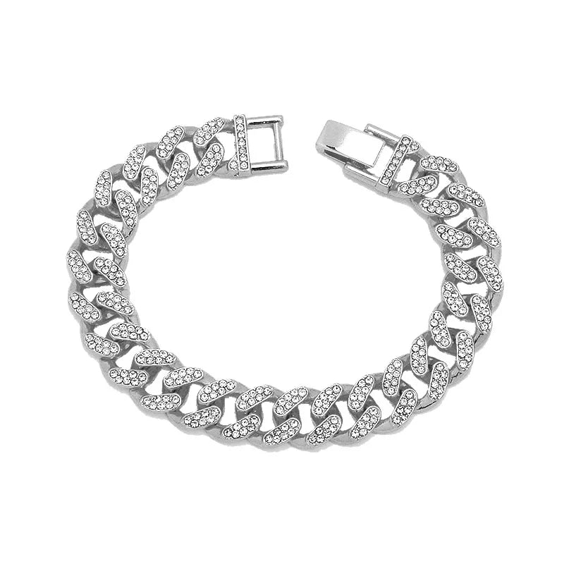 Hip Hop Full Crystal Letter R Pendant Necklace With 13mm Width Miami Cuban Chain Choker Fit Men Women Ruff Ryders Jewelry