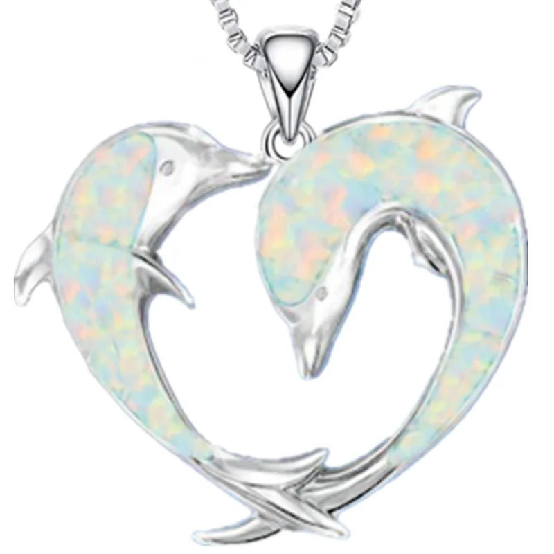 Creative Stainless Steel Dolphin Pendant Opal Animal Dolphin Necklace Engagement Necklace for Women Animal Jewelry Birthday Gift