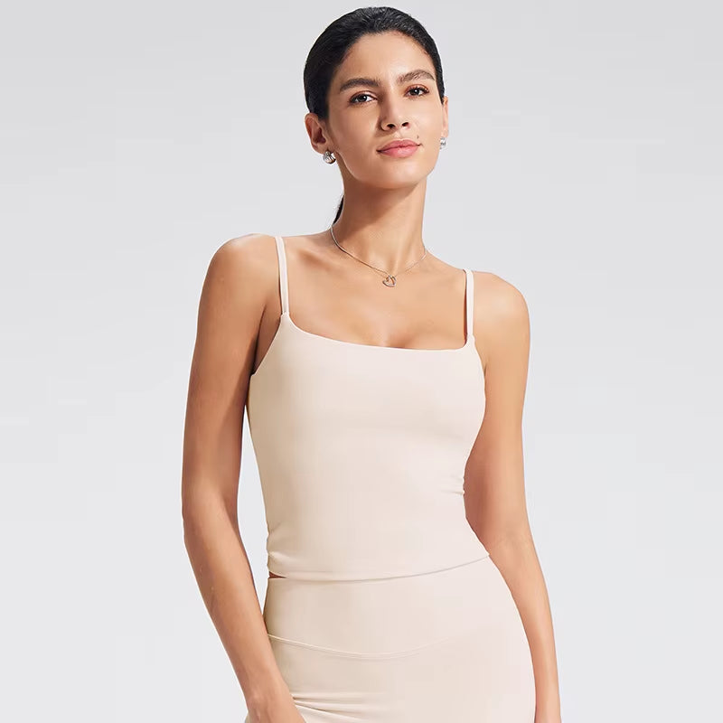 GYM Tank Top with Built in Bra Women'S Yoga Clothing Running Square Neck Fitness Vest Beautiful Back Sports Workout