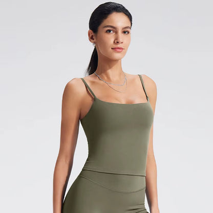 GYM Tank Top with Built in Bra Women'S Yoga Clothing Running Square Neck Fitness Vest Beautiful Back Sports Workout