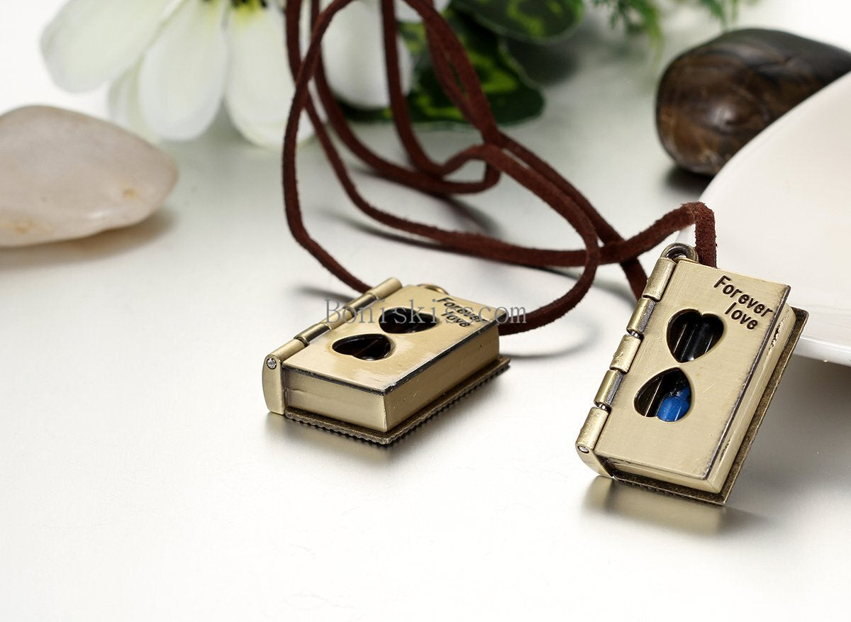 Men Women Sandglass Book 'Forever Love' Pendant Necklace Couple Valentine'S Gift