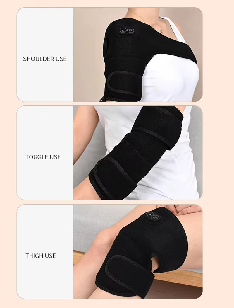 USB Electric Shoulder Brace Heated Knee Massager Vibration Massage Black Support Strap with Adjustable Three Levels of Heating
