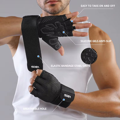 Vbosi Breathable Half-Finger Sports Gloves with Adjustable Wrist Straps, Non-Slip Gym & Cycling Gloves for Men and Women