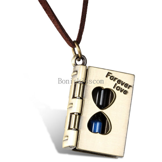 Men Women Sandglass Book 'Forever Love' Pendant Necklace Couple Valentine'S Gift