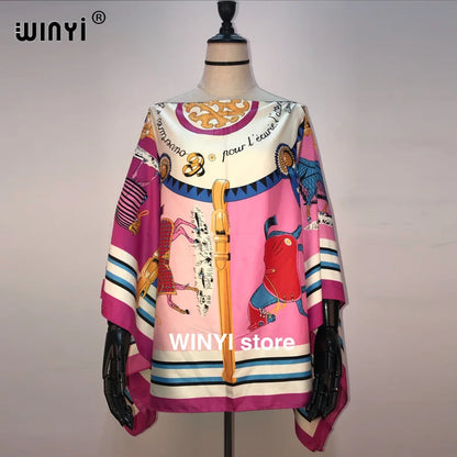 Fashion европейская одежда For Women Popular Thailand Summer Bohemian Printed Batwing Sleeve Silk kaftan Blouse For Night Party