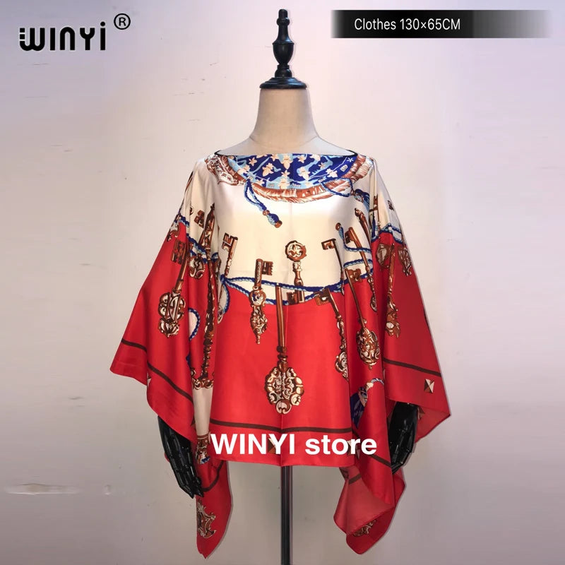 Fashion европейская одежда For Women Popular Thailand Summer Bohemian Printed Batwing Sleeve Silk kaftan Blouse For Night Party