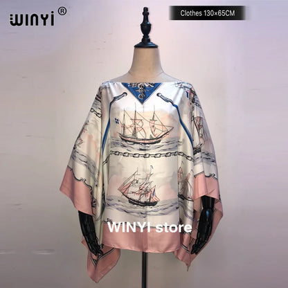 Fashion европейская одежда For Women Popular Thailand Summer Bohemian Printed Batwing Sleeve Silk kaftan Blouse For Night Party