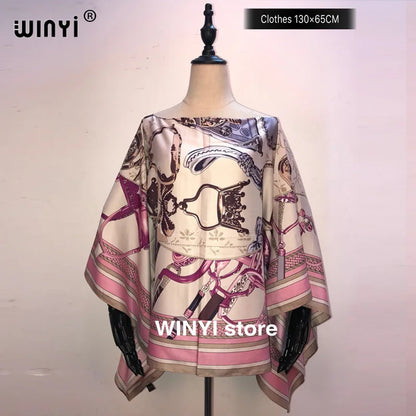 Fashion европейская одежда For Women Popular Thailand Summer Bohemian Printed Batwing Sleeve Silk kaftan Blouse For Night Party