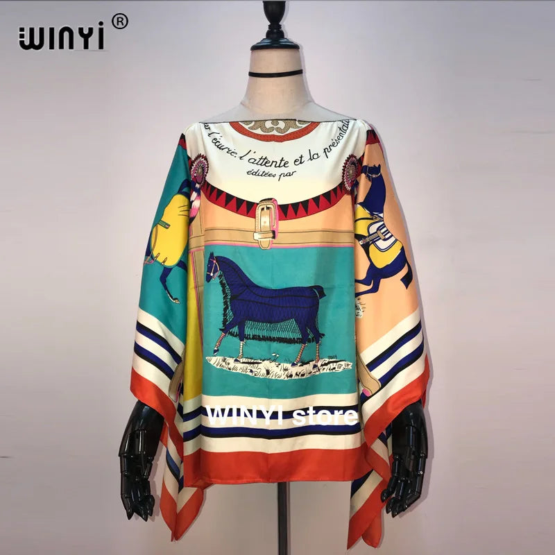 Fashion европейская одежда For Women Popular Thailand Summer Bohemian Printed Batwing Sleeve Silk kaftan Blouse For Night Party