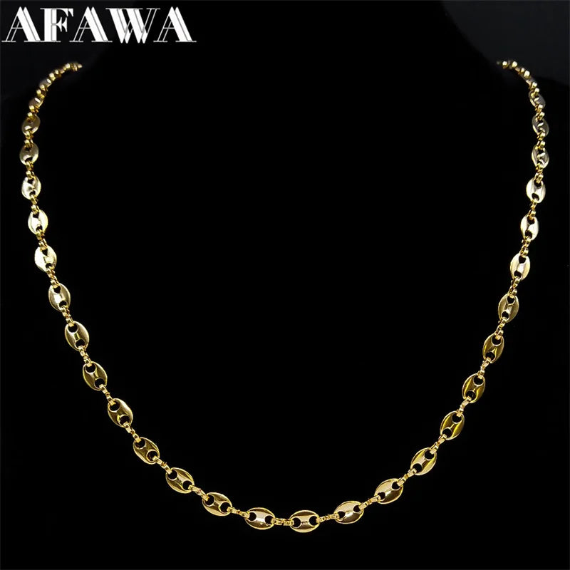 Stainless Steel Coffee Beans Link Chain Necklace Fashion Gold Color Fashion Hip Hop Long Necklaces for Man Women Jewelry