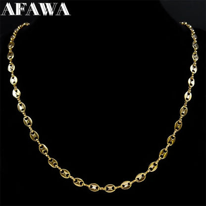 Stainless Steel Coffee Beans Link Chain Necklace Fashion Gold Color Fashion Hip Hop Long Necklaces for Man Women Jewelry