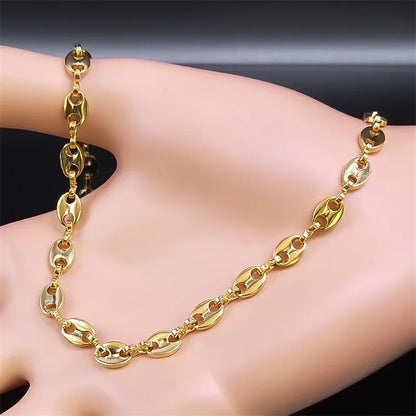 Stainless Steel Coffee Beans Link Chain Necklace Fashion Gold Color Fashion Hip Hop Long Necklaces for Man Women Jewelry