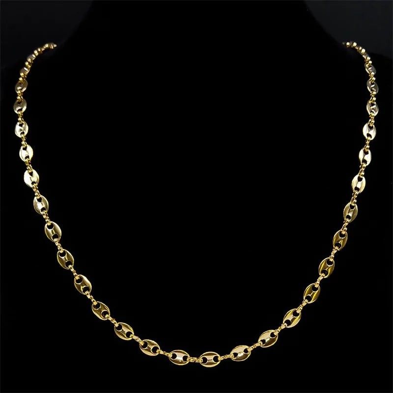 Stainless Steel Coffee Beans Link Chain Necklace Fashion Gold Color Fashion Hip Hop Long Necklaces for Man Women Jewelry