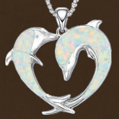 Creative Stainless Steel Dolphin Pendant Opal Animal Dolphin Necklace Engagement Necklace for Women Animal Jewelry Birthday Gift