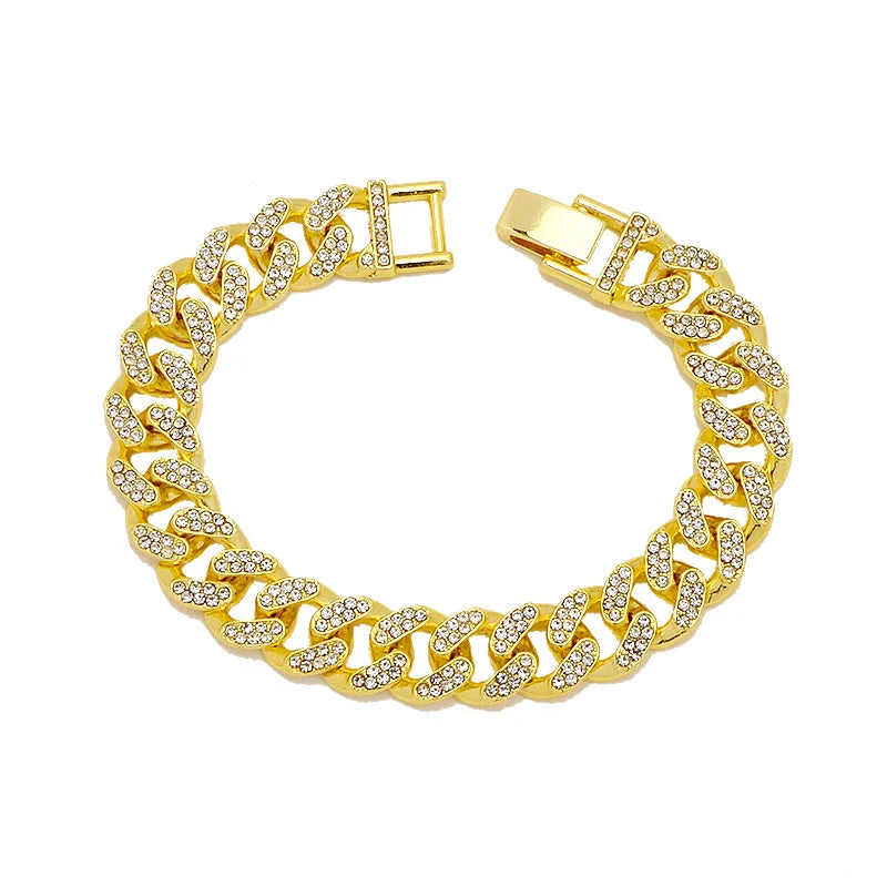 Hip Hop Full Crystal Letter R Pendant Necklace With 13mm Width Miami Cuban Chain Choker Fit Men Women Ruff Ryders Jewelry