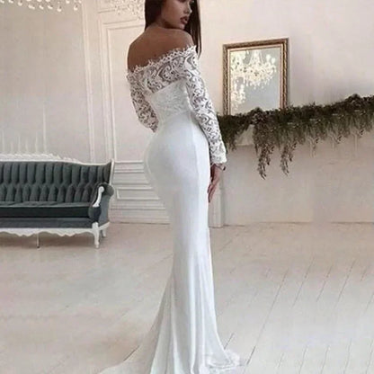 Fashion Female French Wedding Dress Sexy  Elegant Lace Evening Dresses Long Vestidos Summer Dress Sexy Dress Women