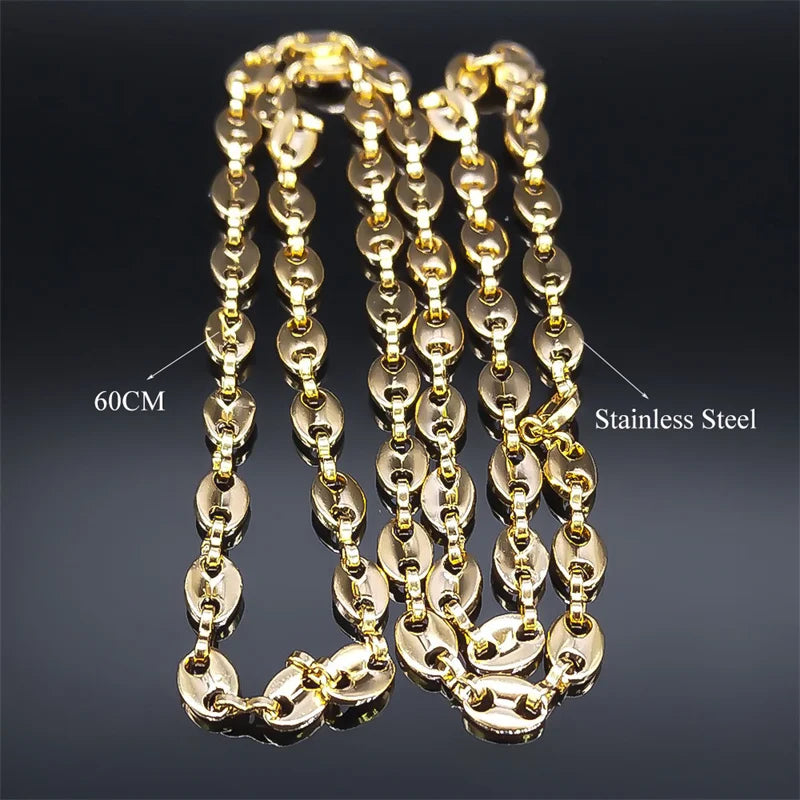 Stainless Steel Coffee Beans Link Chain Necklace Fashion Gold Color Fashion Hip Hop Long Necklaces for Man Women Jewelry