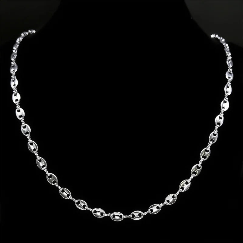 Stainless Steel Coffee Beans Link Chain Necklace Fashion Gold Color Fashion Hip Hop Long Necklaces for Man Women Jewelry