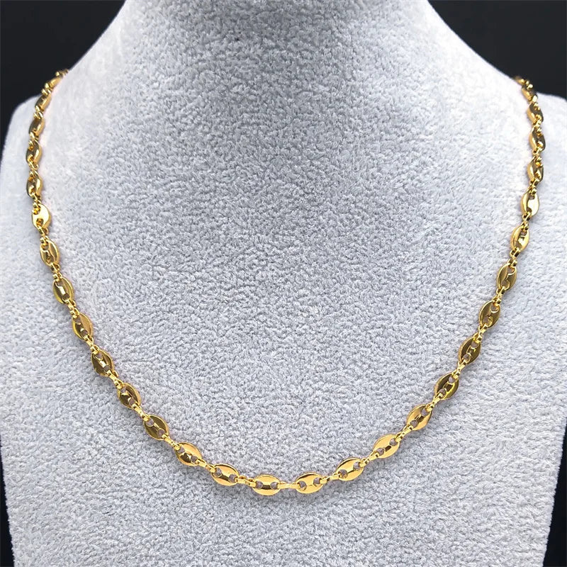 Stainless Steel Coffee Beans Link Chain Necklace Fashion Gold Color Fashion Hip Hop Long Necklaces for Man Women Jewelry