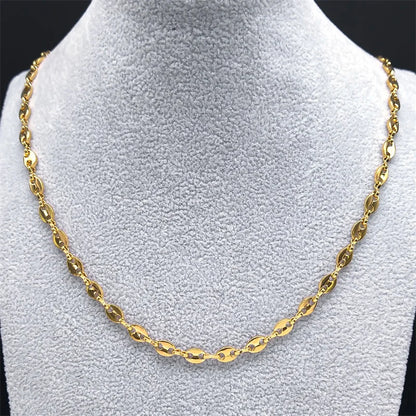 Stainless Steel Coffee Beans Link Chain Necklace Fashion Gold Color Fashion Hip Hop Long Necklaces for Man Women Jewelry