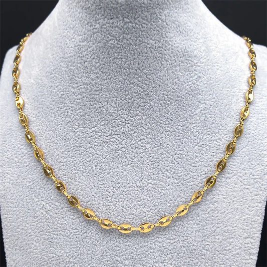 Stainless Steel Coffee Beans Link Chain Necklace Fashion Gold Color Fashion Hip Hop Long Necklaces for Man Women Jewelry