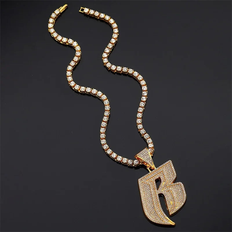 Hip Hop Full Crystal Letter R Pendant Necklace With 13mm Width Miami Cuban Chain Choker Fit Men Women Ruff Ryders Jewelry