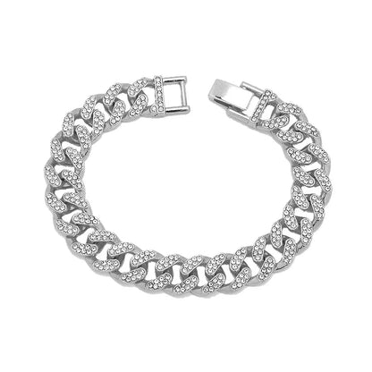 Hip Hop Full Crystal Letter R Pendant Necklace With 13mm Width Miami Cuban Chain Choker Fit Men Women Ruff Ryders Jewelry