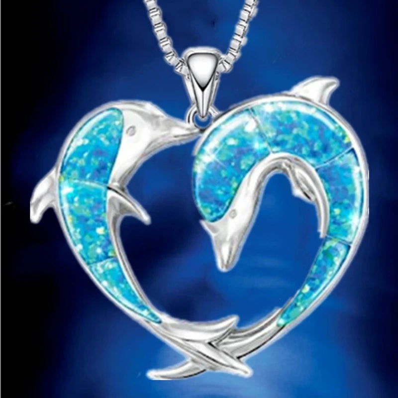 Creative Stainless Steel Dolphin Pendant Opal Animal Dolphin Necklace Engagement Necklace for Women Animal Jewelry Birthday Gift