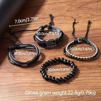 Fashion Men's Quartz Watch Set, Business Casual Timepiece with Beaded Cuff, Alloy Case & Scratch-Resistant Glass