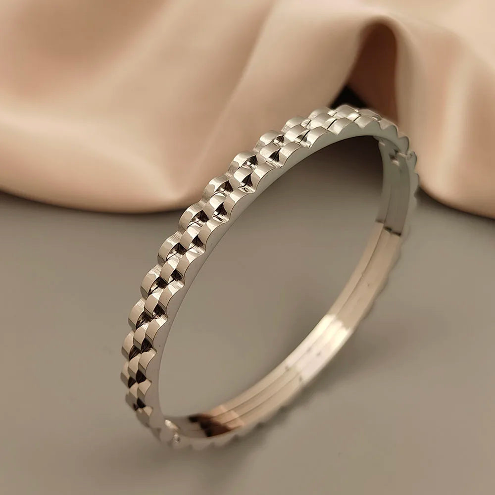 New watch with gears stainless steel gold plated bracelet, high quality waterproof silver bracelet, wedding jewelry