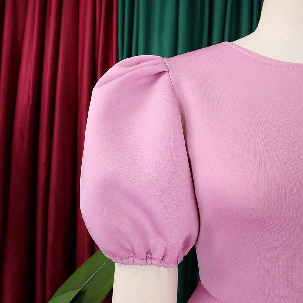 Elegante Kleider für Damen 2024, Rundhalsausschnitt, kurze Ärmel, hohe Taille, Faltenrock, wadenlang, Luxus, Damenkleider für Geburtstagsfeiern und Abendessen