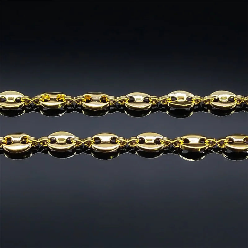 Stainless Steel Coffee Beans Link Chain Necklace Fashion Gold Color Fashion Hip Hop Long Necklaces for Man Women Jewelry