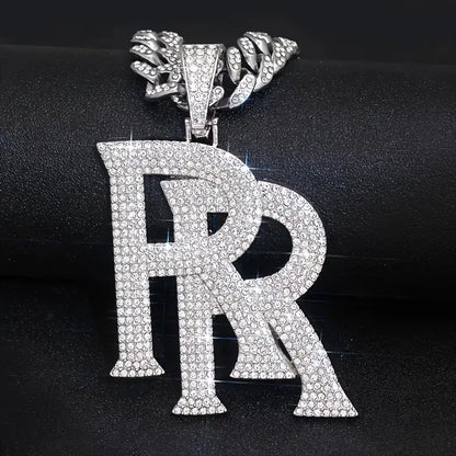 Hip Hop Full Crystal Letter R Pendant Necklace With 13mm Width Miami Cuban Chain Choker Fit Men Women Ruff Ryders Jewelry