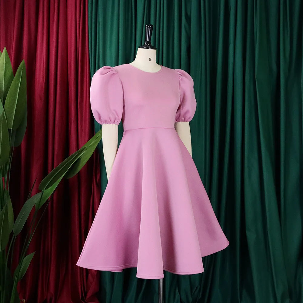 Elegante Kleider für Damen 2024, Rundhalsausschnitt, kurze Ärmel, hohe Taille, Faltenrock, wadenlang, Luxus, Damenkleider für Geburtstagsfeiern und Abendessen