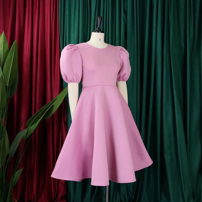 Elegante Kleider für Damen 2024, Rundhalsausschnitt, kurze Ärmel, hohe Taille, Faltenrock, wadenlang, Luxus, Damenkleider für Geburtstagsfeiern und Abendessen