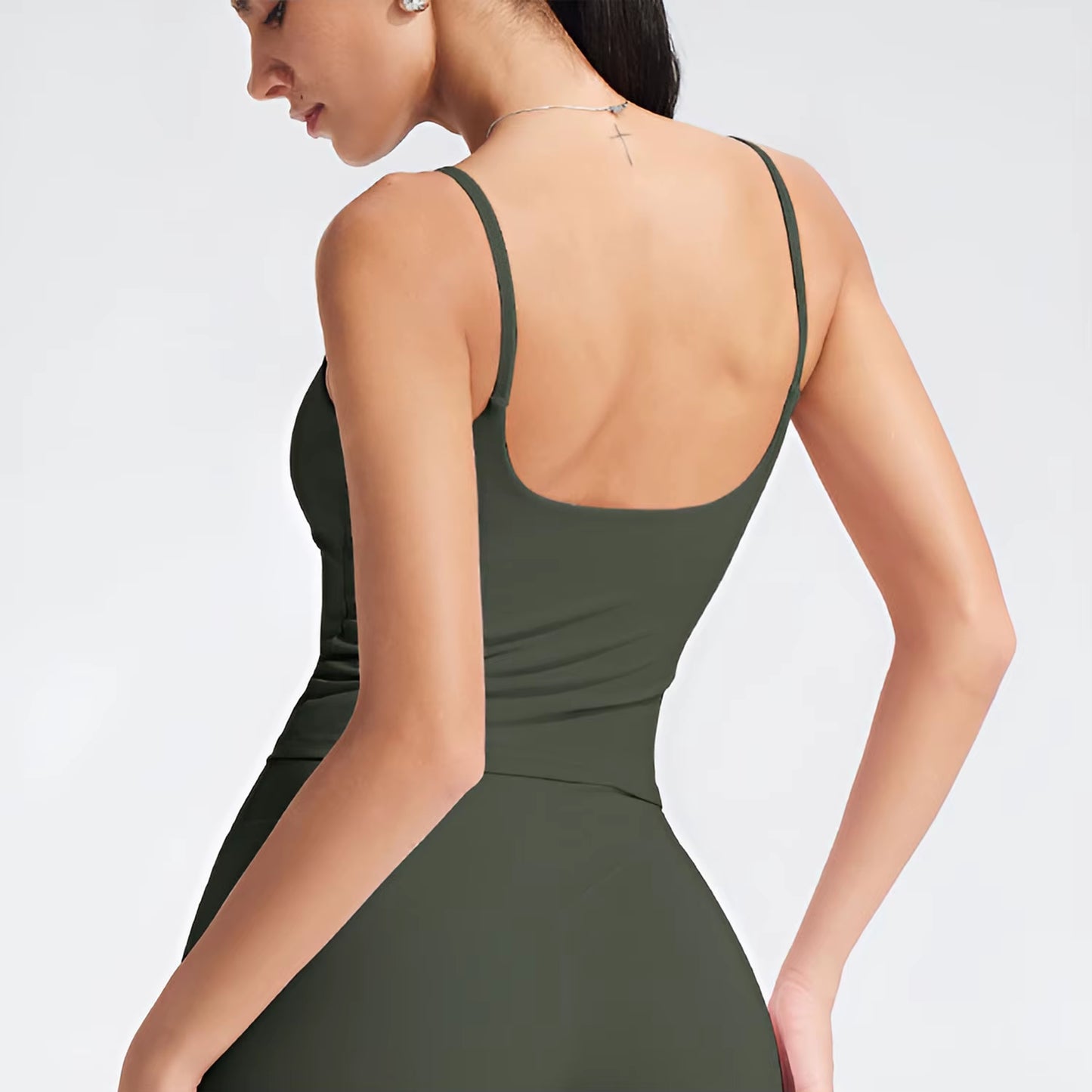 GYM Tank Top with Built in Bra Women'S Yoga Clothing Running Square Neck Fitness Vest Beautiful Back Sports Workout