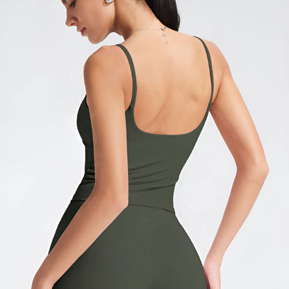 GYM Tank Top with Built in Bra Women'S Yoga Clothing Running Square Neck Fitness Vest Beautiful Back Sports Workout