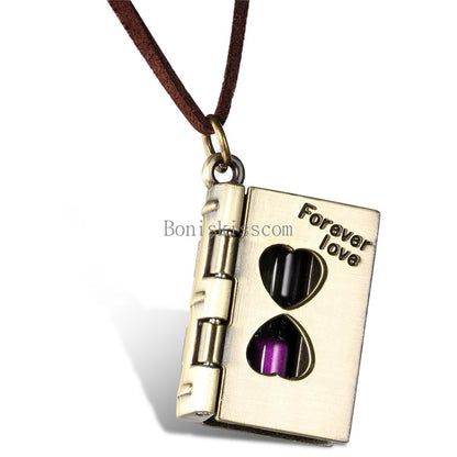 Men Women Sandglass Book 'Forever Love' Pendant Necklace Couple Valentine'S Gift