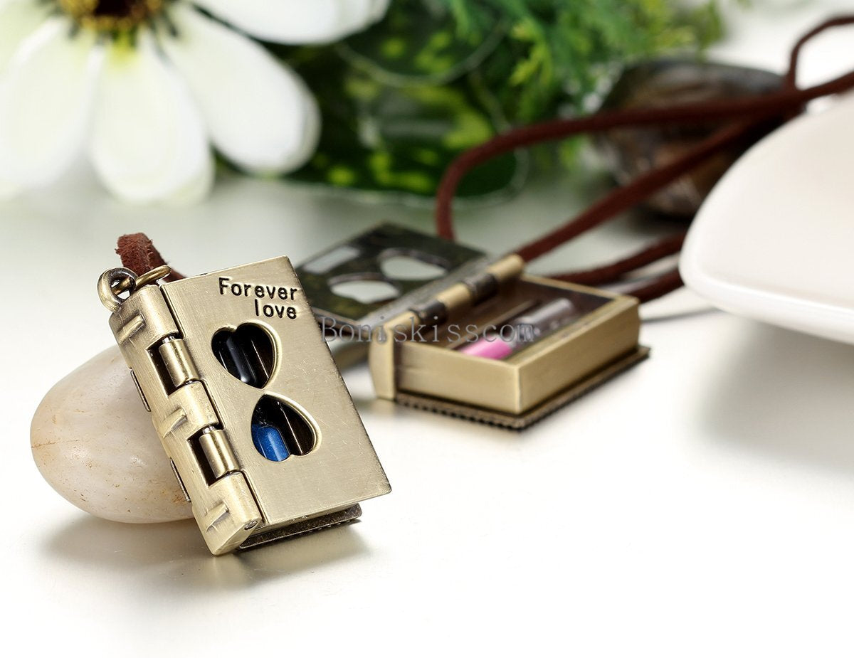 Men Women Sandglass Book 'Forever Love' Pendant Necklace Couple Valentine'S Gift