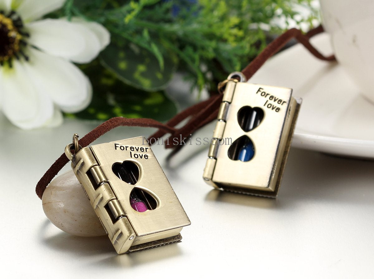 Men Women Sandglass Book 'Forever Love' Pendant Necklace Couple Valentine'S Gift