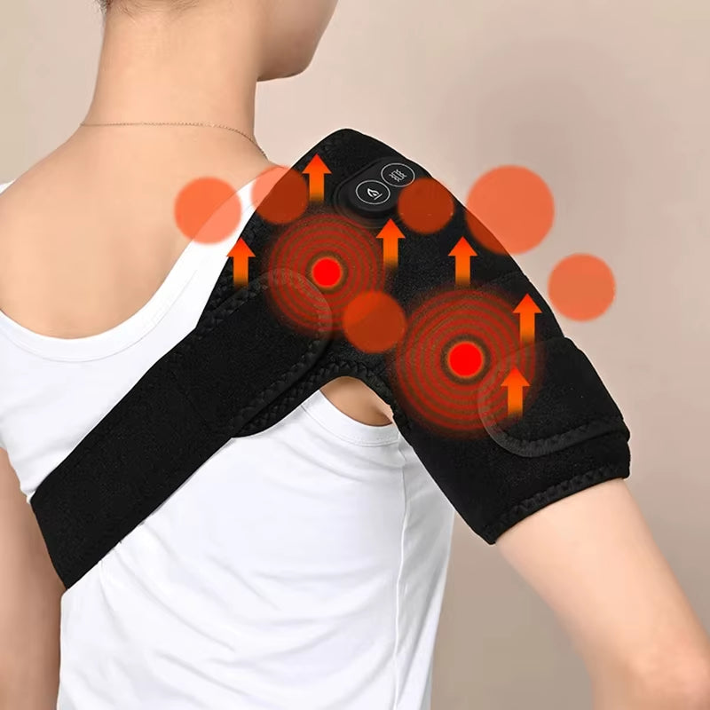 USB Electric Shoulder Brace Heated Knee Massager Vibration Massage Black Support Strap with Adjustable Three Levels of Heating