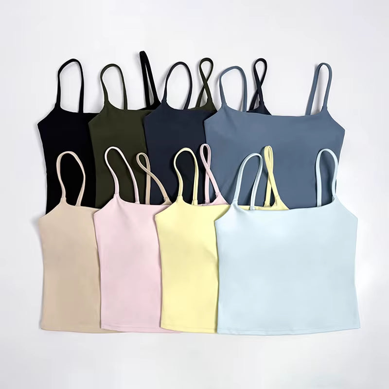 GYM Tank Top with Built in Bra Women'S Yoga Clothing Running Square Neck Fitness Vest Beautiful Back Sports Workout