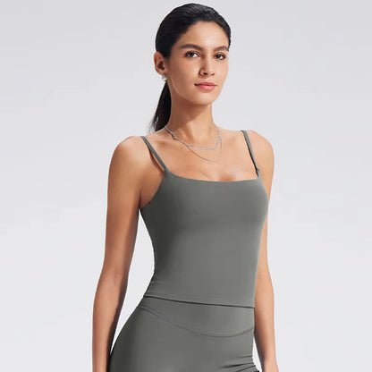 GYM Tank Top with Built in Bra Women'S Yoga Clothing Running Square Neck Fitness Vest Beautiful Back Sports Workout