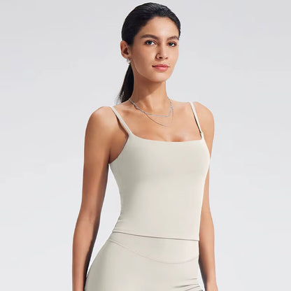 GYM Tank Top with Built in Bra Women'S Yoga Clothing Running Square Neck Fitness Vest Beautiful Back Sports Workout